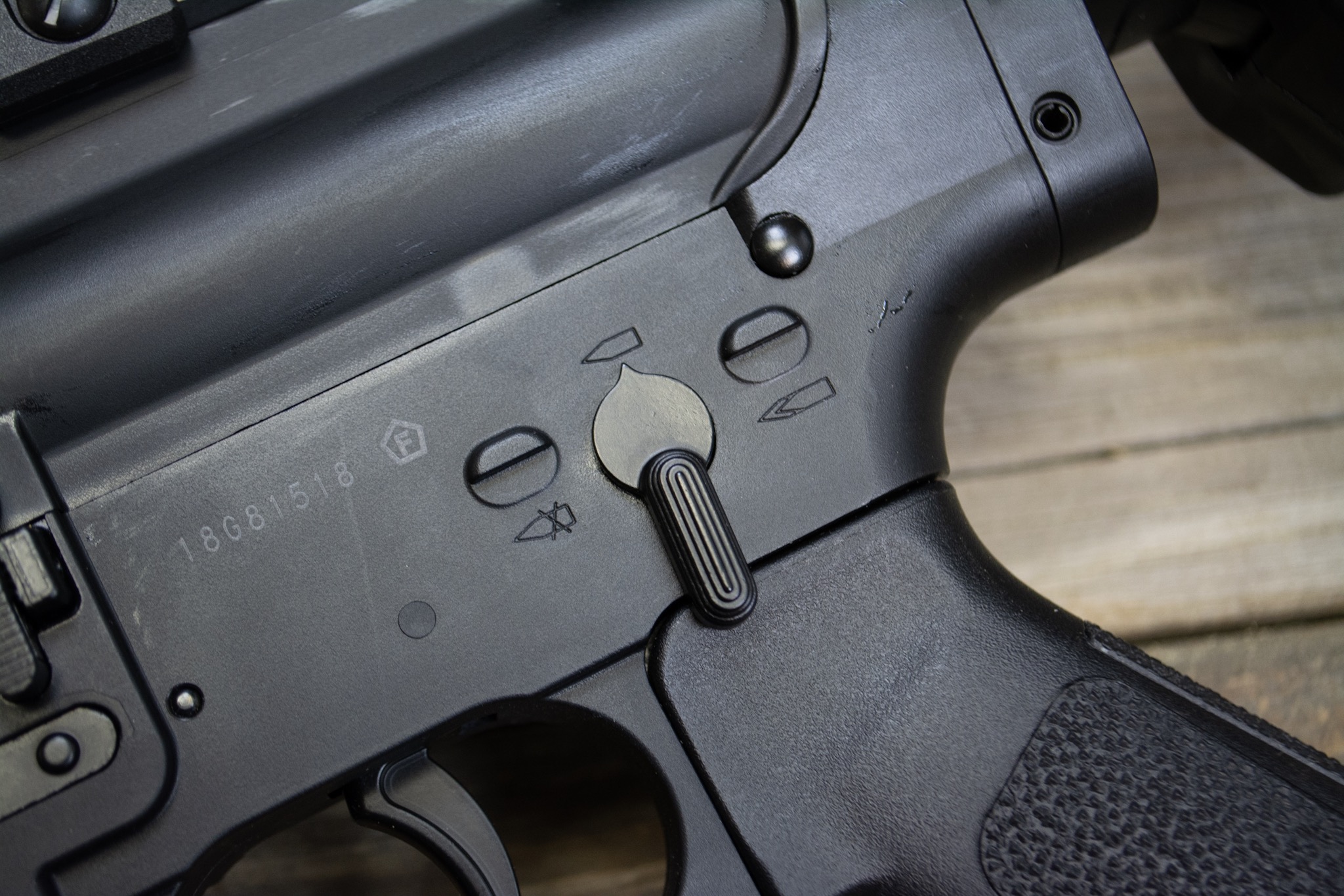 Here's the magic - a three position safety lever: safe, single-shot, and full auto.