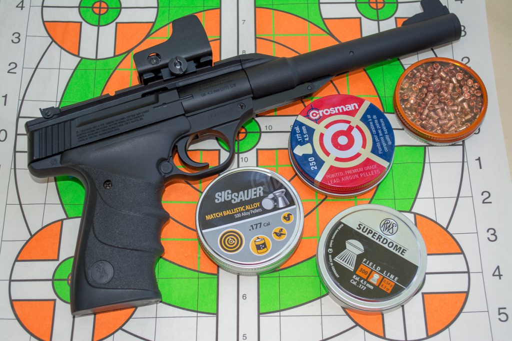 The Umarex Browning Buck Mark URX looks like its fire and brimstone breathing cousin, but shoots .177 caliber pellets, so it's backyard friendly.