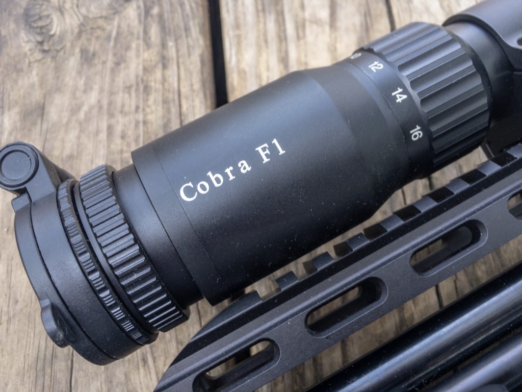 The Cobra F1 shown here has variable magnification from 4-12x.