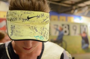 Grace Taschuk always competes with her visor filled with 19 Olympian signatures.