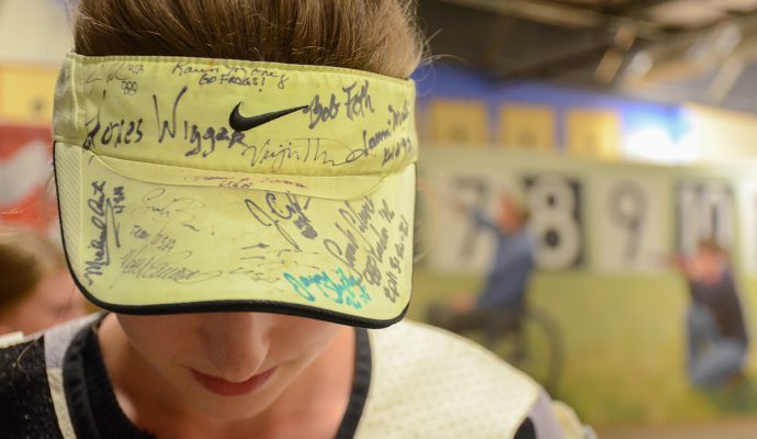Grace Taschuk always competes with her visor filled with 19 Olympian signatures.