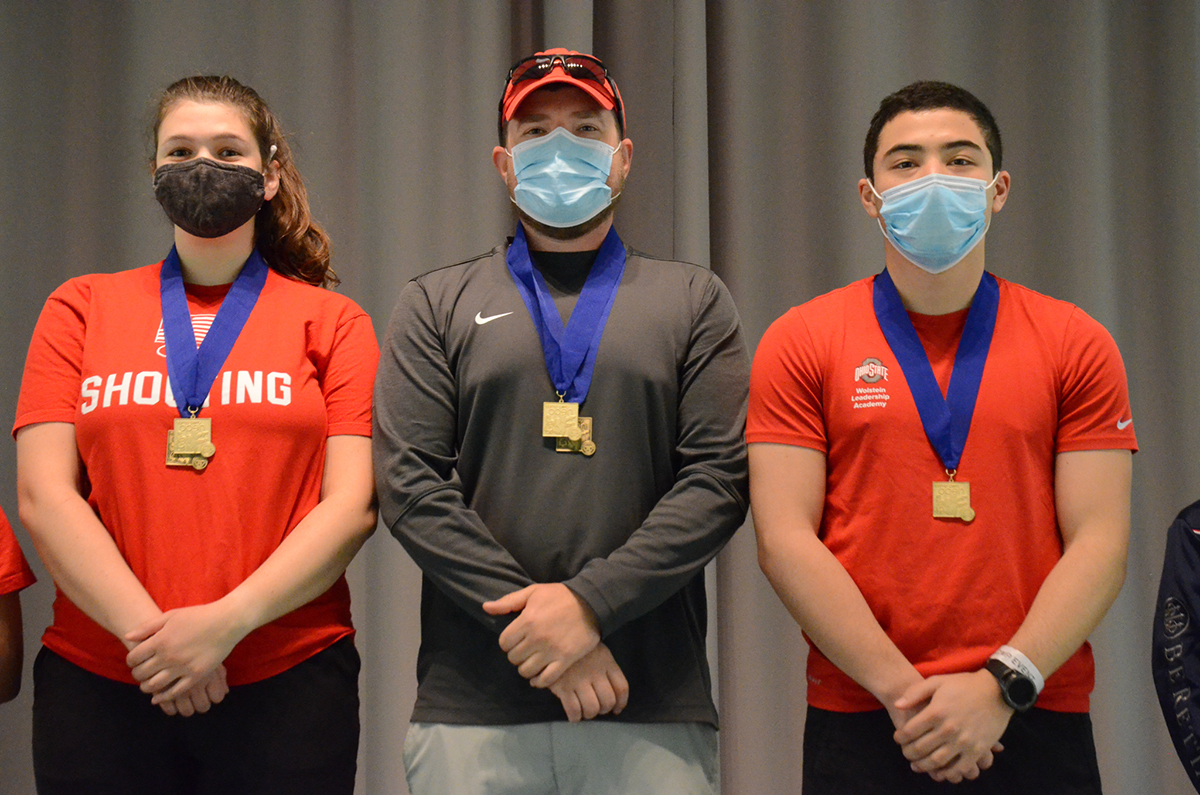 Katelyn Abeln, Anthony Lutz and Samuel Gens (left to right) claimed the 60 Shot Air Pistol Team win.