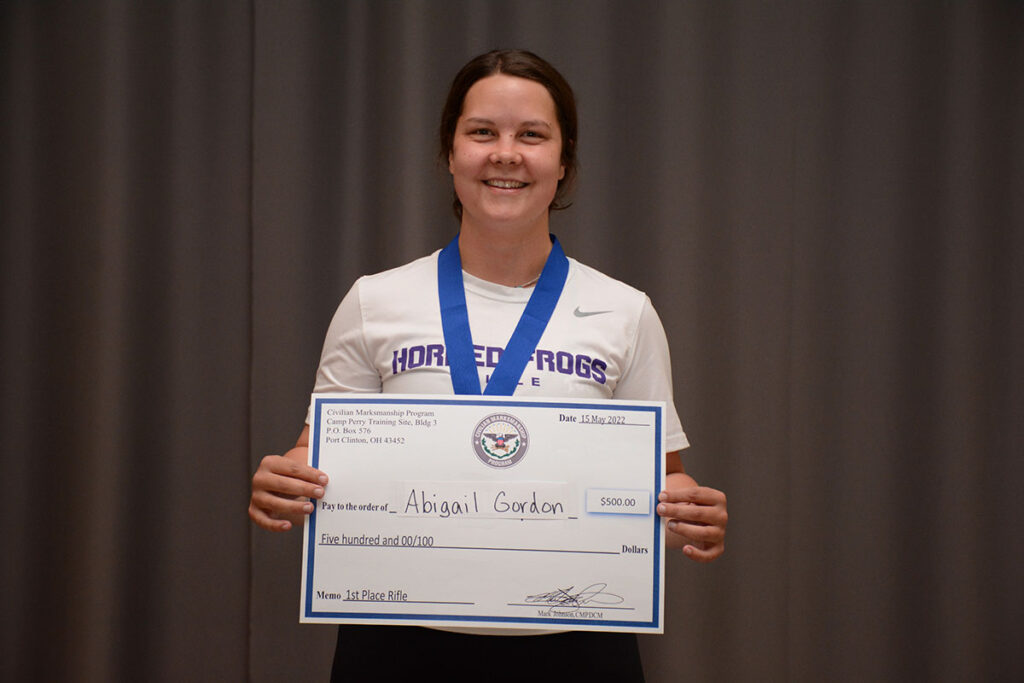 TCU’s Abigail Gordon claimed the overall win in the 60 Shot Open Rifle match.
