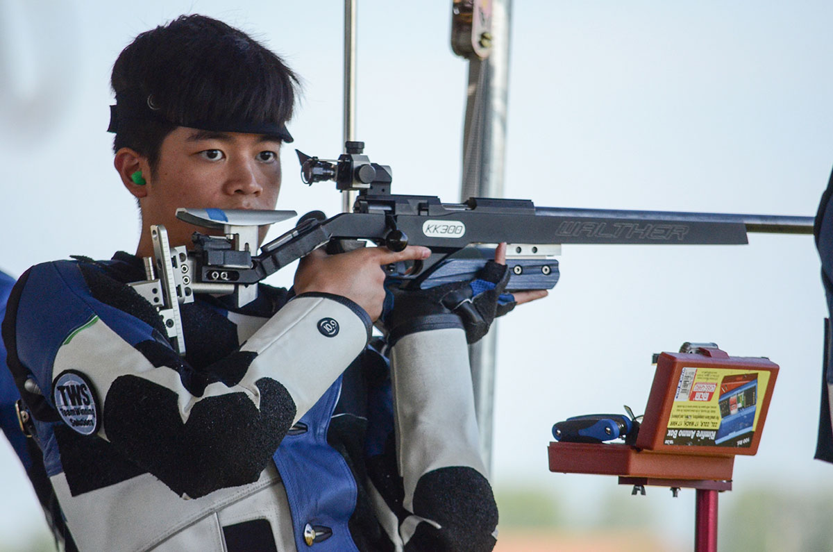 In practice, Ryan shoots a normal 3P smallbore match and a 60 shot match for air rifle.