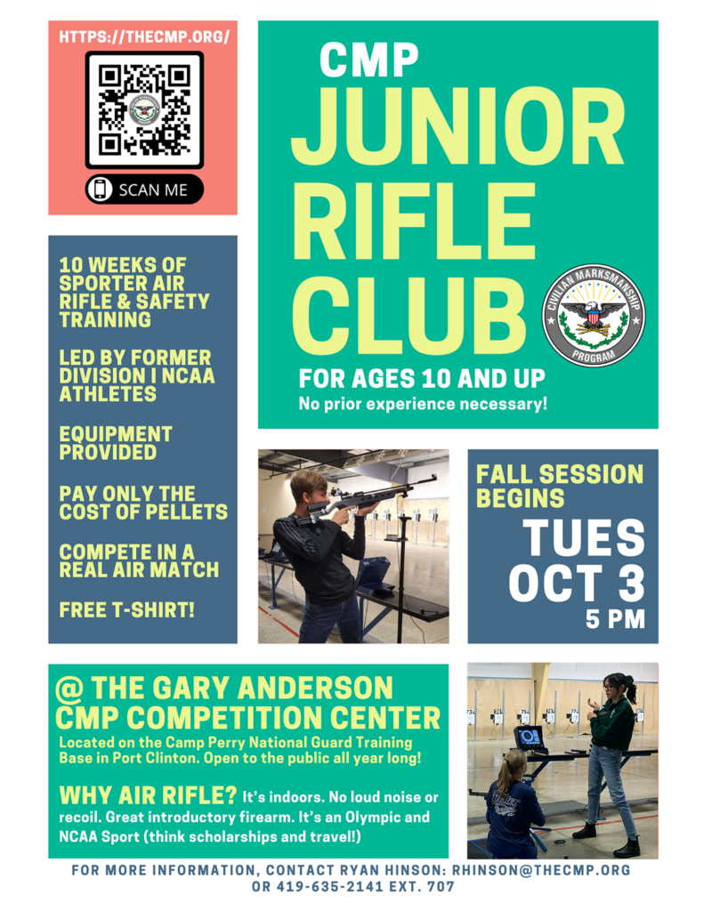 The Junior Rifle Club is an introduction to air rifle basics at the Gary Anderson CMP Competition Center.