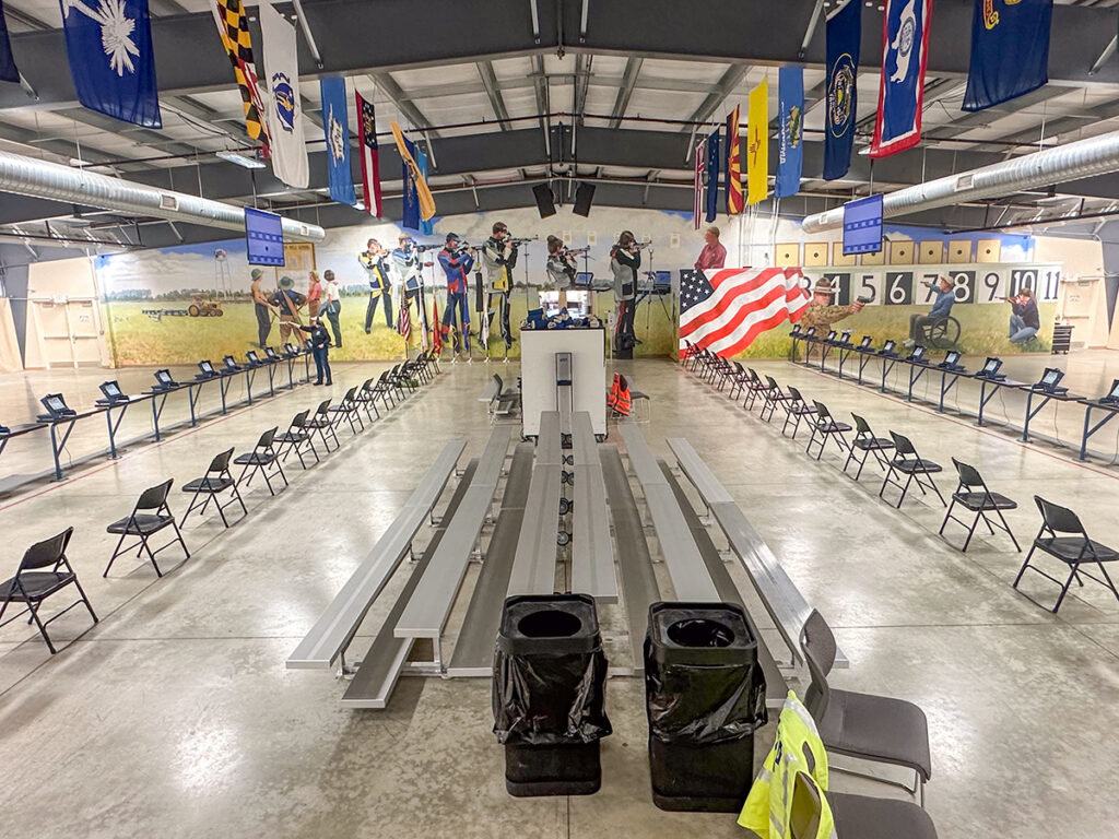 The air gun range within the Gary Anderson CMP Competition Center includes 80 points equipped with electronic targets.